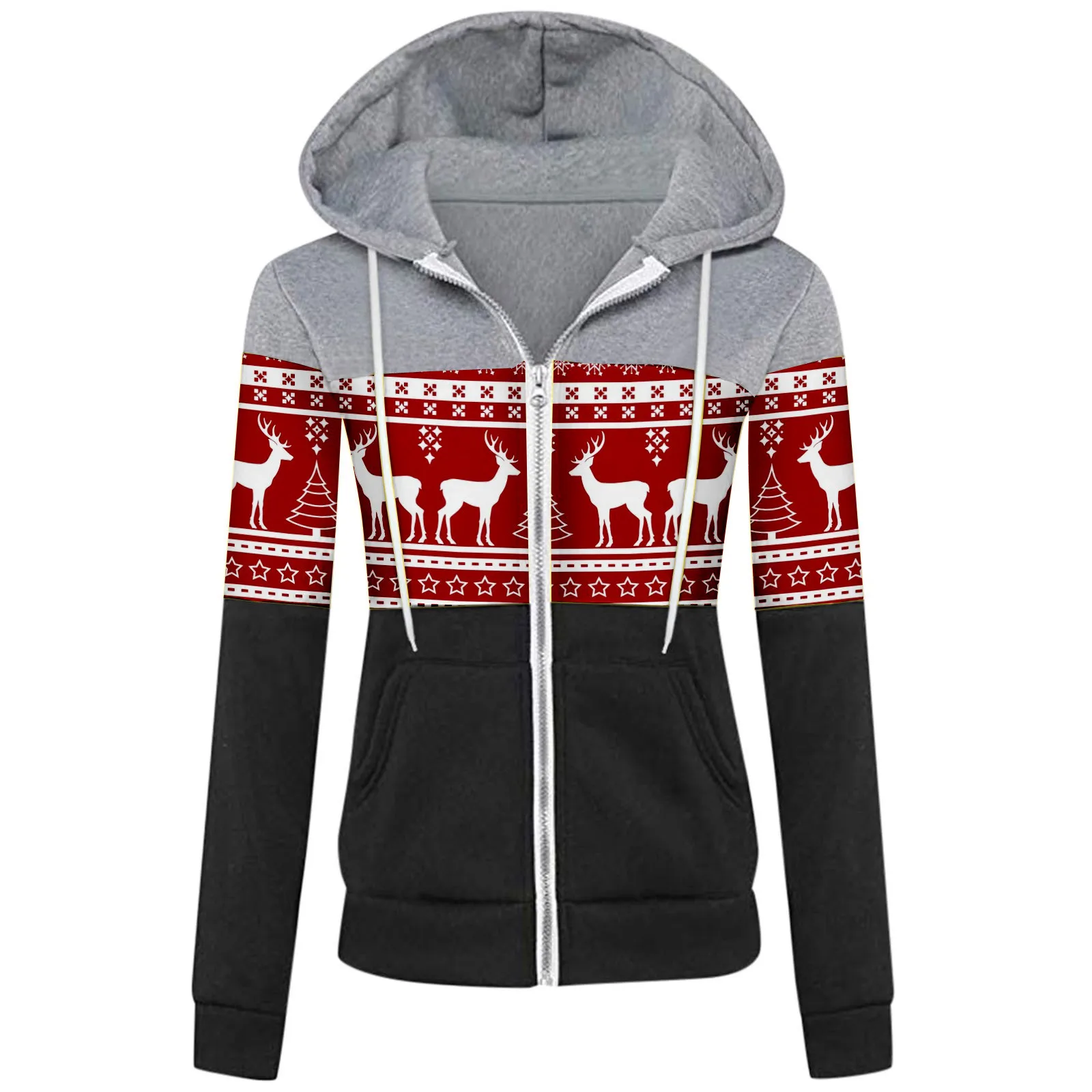 

Christmas Hoodies Women Sweatshirts Autumn Winter Casual Sport Contrast Striped Long Sleeve Sweatshirt Female Tunics Zipper Coat