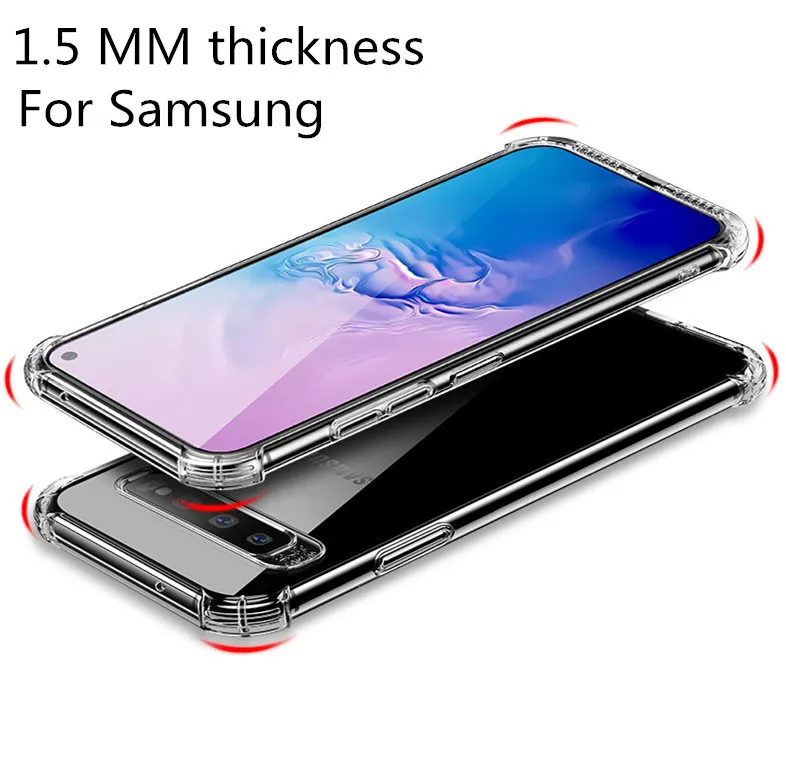 

For Samsung Note 10 9 8 S10 S10E S9 S8 Plus Lite Case Anti-fall soft TPU silicone case for Samsung 1.5MM thick Clear cover