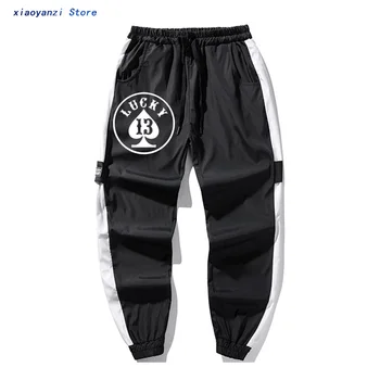 

Men's 2020 Fashion hip hop long pants Lucky NUMBER 13 Cards Print sweatpants High Quality sportswear trousers Plus Size