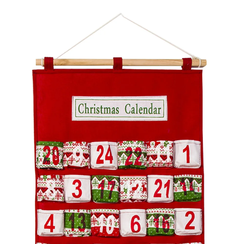 New Multi-pocket Floral Print Christmas Calendar Candy Storage Hanging Bag Decor