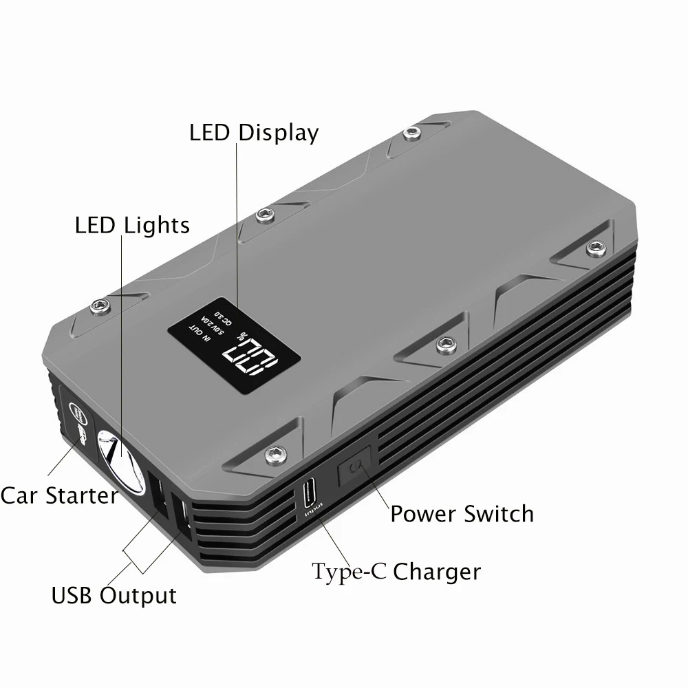 Высокая Ёмкость 1500A пусковое устройство автомобиля 12V Перейти темы Мощность банк бензин дизельный автомобиль Зарядное устройство для автомобиля Батарея пусковое устройство светодиодный