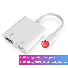 Adaptateur Lightning OTG vers câble USB OTG avec port de charge Clavier de données Piano MIDI Disque USB pour iPhone 12 Pro Max Mini SE2 11 iPad Apple iOS 14 iOS 13
