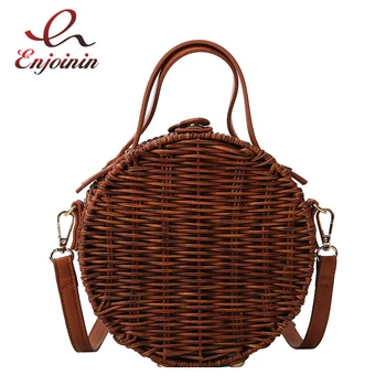 

Coffee Straw Round Casual Women Fashion Purses and Handbags Crossbody Bag Holiday Tote New Female Shoulder Bag Pouch Ladies Bags
