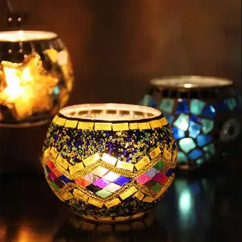 

CREATIVE HANDMADE GLASS MOSAIC CANDLE HOLDER ROMANTIC CANDLE LIGHT WEDDING CANDLE SOUVENIR HOME TABLE DECORATIVE RETRO ORNAMENTS