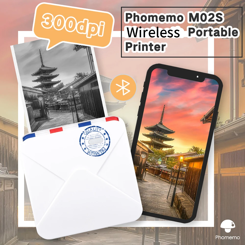 Phomemo-印刷された写真,inkless m02s,ワイヤレスポケット,300dpi,サーマルプリンター,iPhone iOS  Android 4.0用 AliExpress