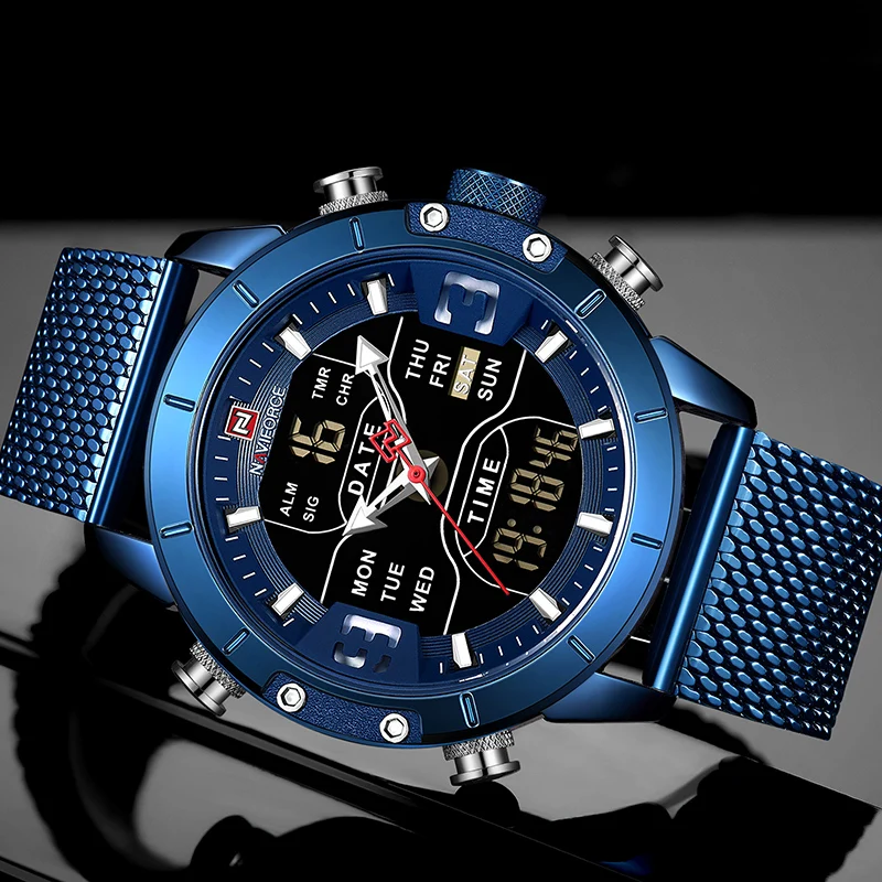 NAVIFORCE мужские часы Топ люксовый бренд Мужские Военные Спортивные кварцевые наручные часы из нержавеющей стали светодиодный цифровые часы Relogio Masculino