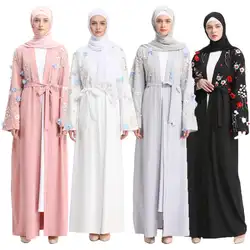 Мусульманская вышивка abaya 3D Цветочный Макси платье кардиган длинные халаты Туника кимоно Рамадан Турция Исламская одежда Ближний Восток