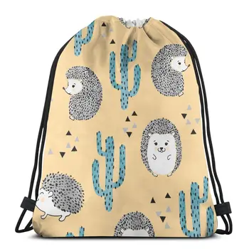 

Fashion Unisex Bag Watercolor Hedgehog And Cactus Outdoor Fitness Drawstring Beam Mouth Backpack Travel Backpack for Teenage