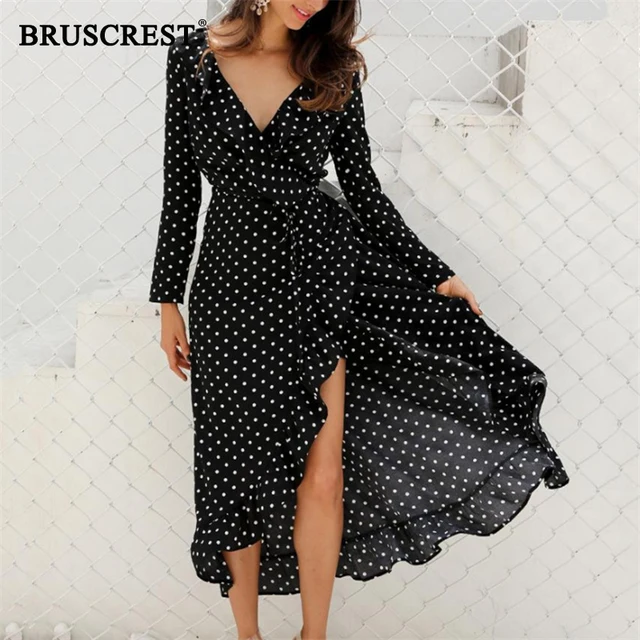 black polka dot chiffon dress