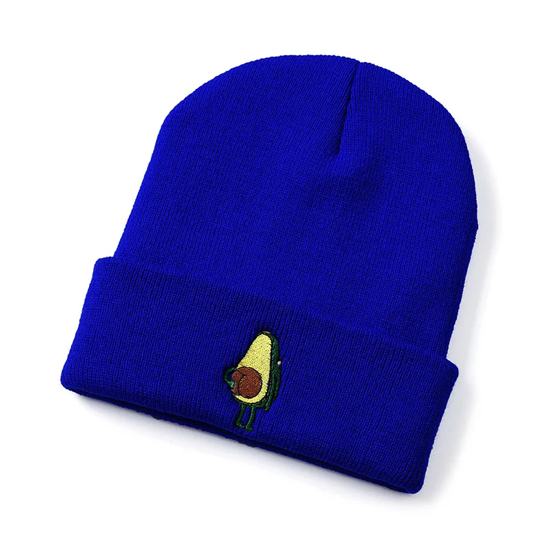 Winter New CARTOON Embroidery Knitted Hats for Men and Women acrylic casual Hats adult headwear and beanie - Цвет: Синий