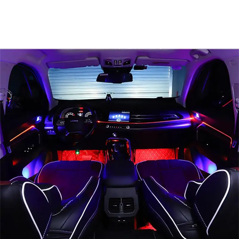 

12V 1 To 5 Sound Active EL Neon Strip Light RGB LED Car Interior Light Multicolor Atmosphere Light With Bluetooth Phone Control