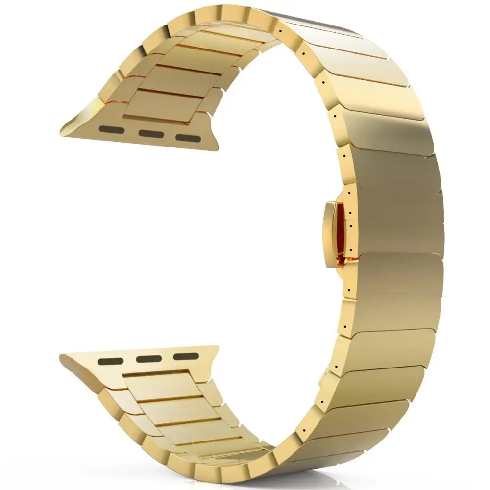 gold Ремешок из нержавеющей стали для Apple Watch band 42 мм/38 мм iWatch 4 band 44 мм 40 мм Бабочка Пряжка металлический браслет Apple watch 4 3 21 - Цвет ремешка: gold