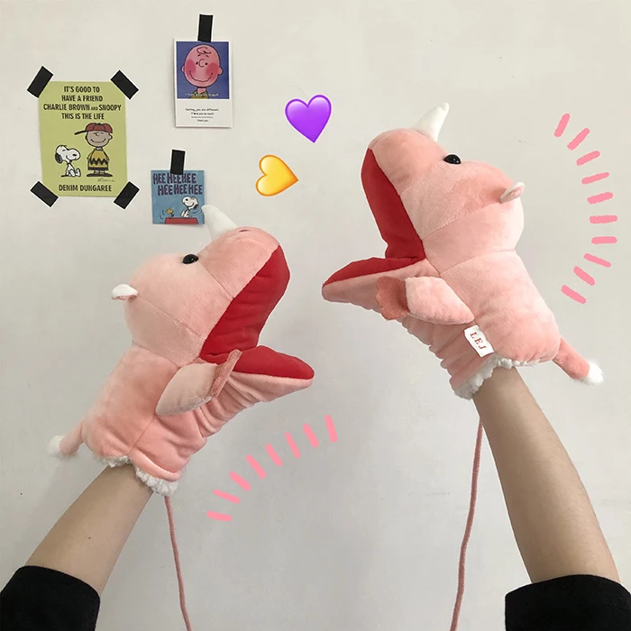 Корейский мультфильм плюшевые перчатки женские зимние милые маленькие динозавры японские Студенческие теплые холодные Холтер полный палец перчатки - Цвет: 09
