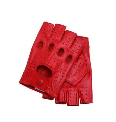 red Мужские перчатки из натуральной кожи для вождения без подкладки Goatskin Досуг без пальцев перчатки без пальцев фитнес перчатки - Цвет: red