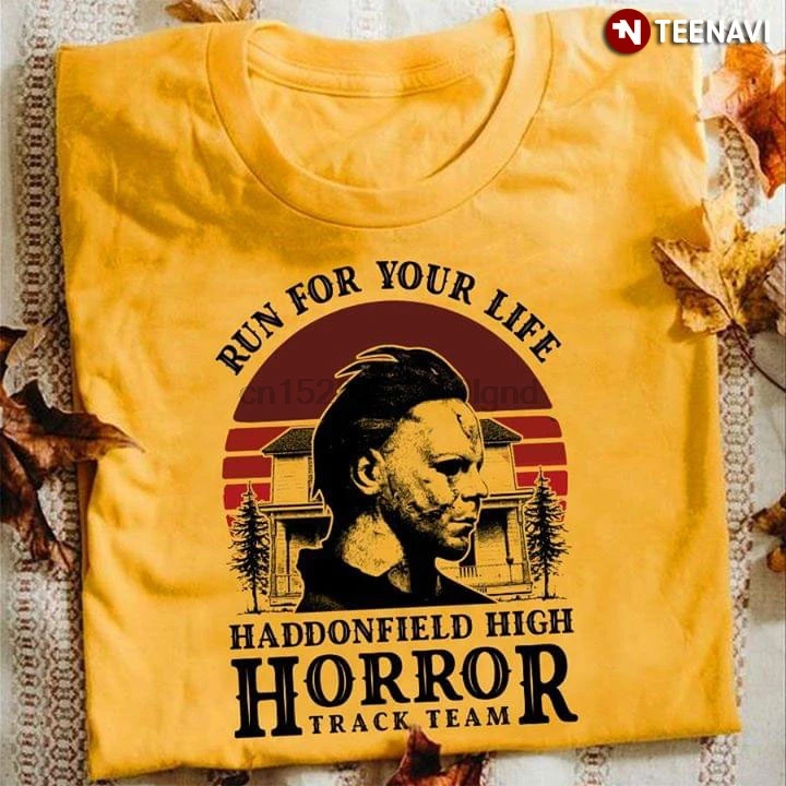 Run For Your Life Haddonfield High Horror Track Team Майкл футболка Myers | Мужская одежда