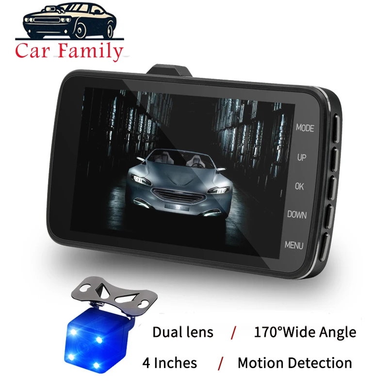 Автомобильный семейный Full HD 4,0 дюймов Автомобильный видеорегистратор Автомобильная камера видеорегистратор с двумя объективами 1080P видеорегистратор ночного видения Carcam рекордер Видео Регистратор