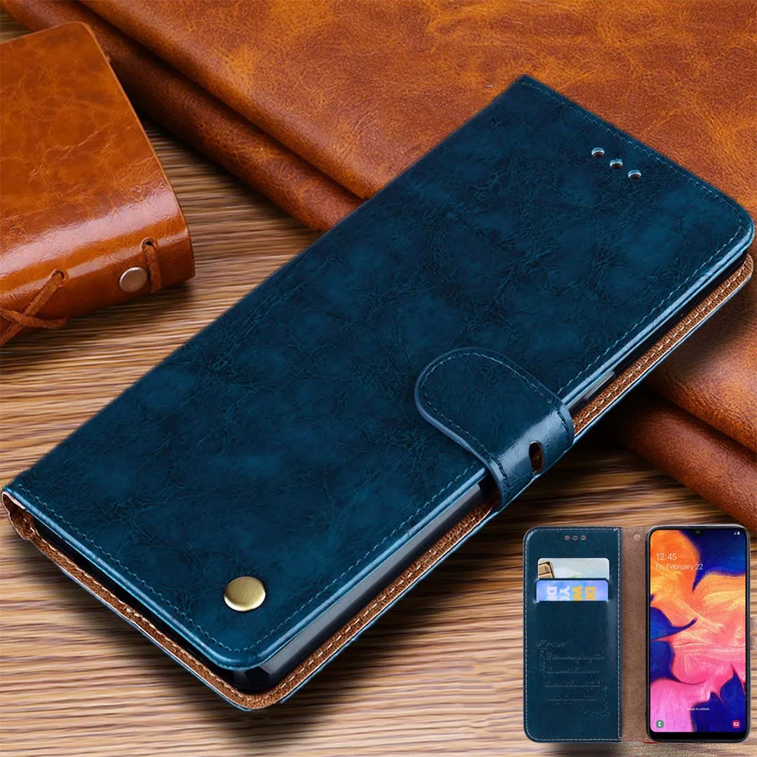 Vintage Leather Flip Cover Wallet Case with Card Slots and Magnetic Closure
