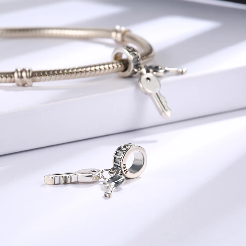 StrollGirl 925 пробы серебряный кулон-ключ бусины с CZ талисманы fit Pandora браслет для девушки DIY Ювелирные изделия Подарки