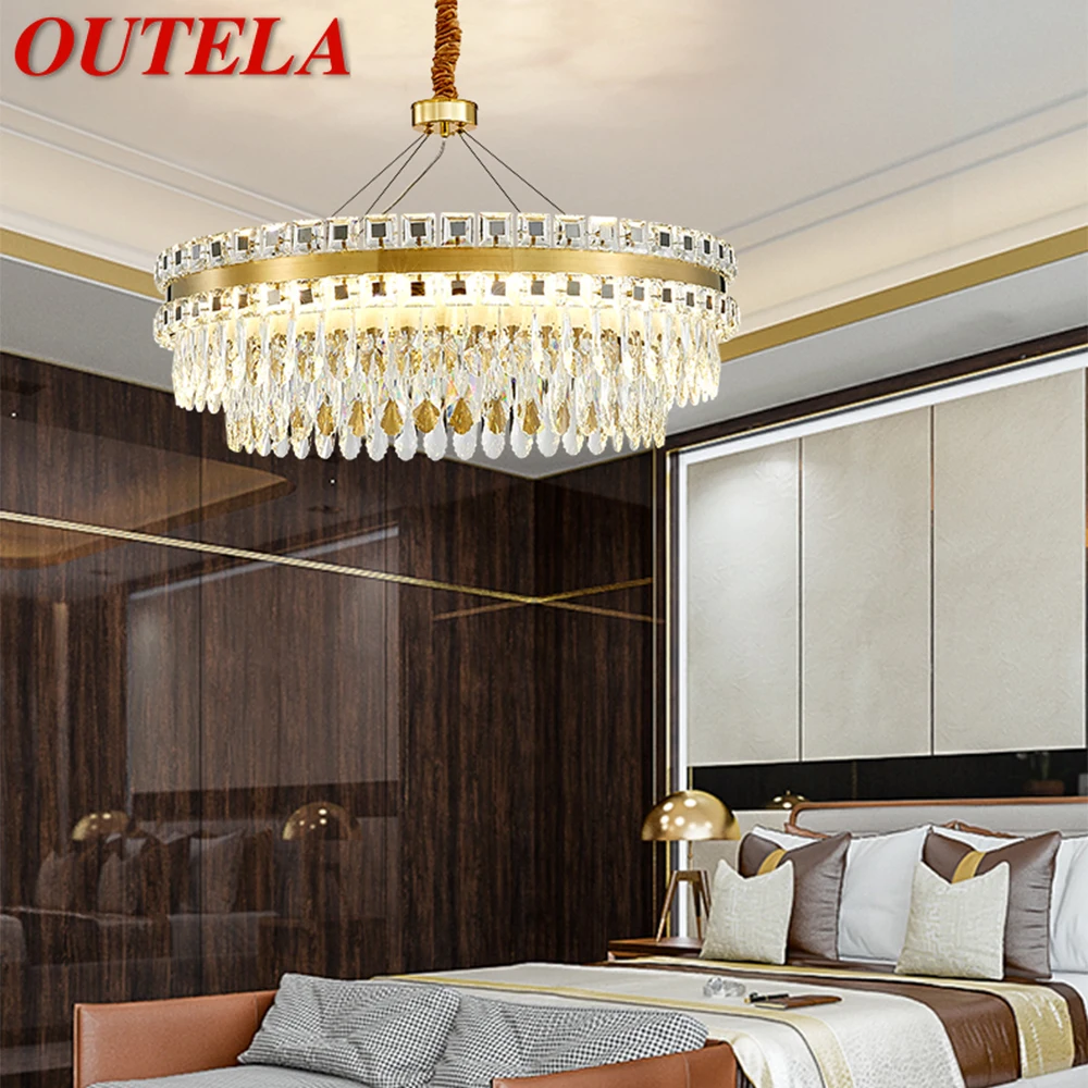 

OUTELA Luxury Crystal Chandelier Lamp Gold LED Fixtures Modern Creative Decorative For Living Room Dining Room Villa Duplex