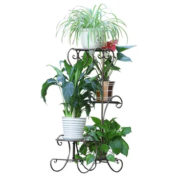 

Wrought iron European retro floor-standing 4-layer storage rack for indoor, outdoor, living room, balcony flower stand