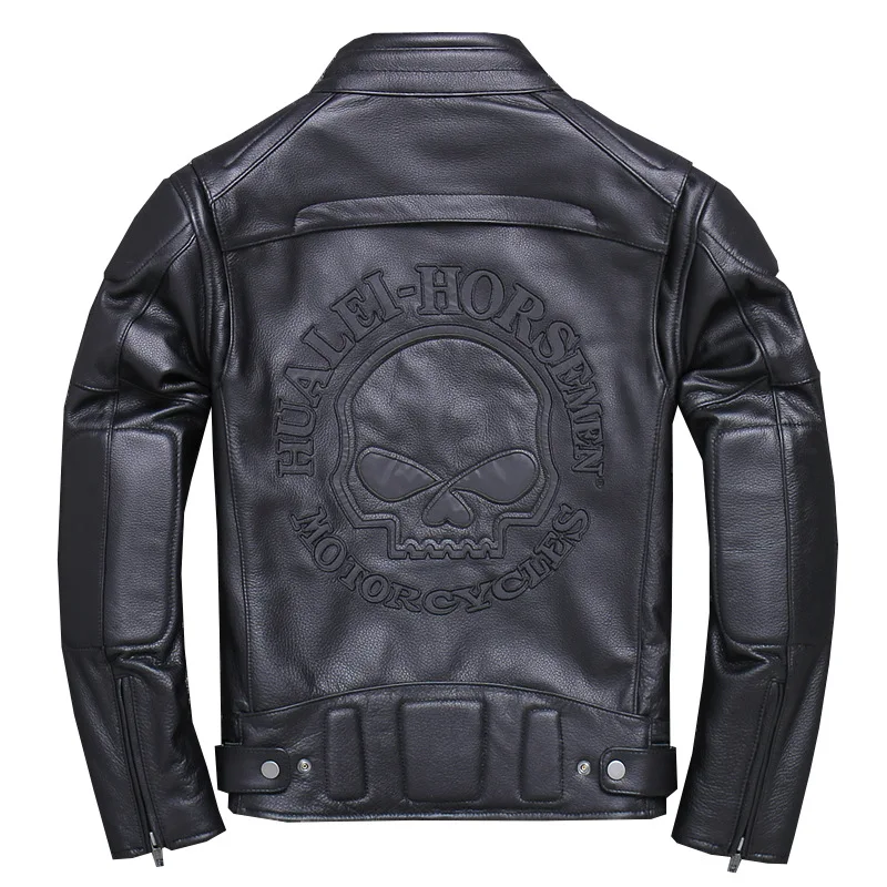 Men's Genuine Cowhide Leather Jacket for Motorcycle Biker Black Skull Letter Reflective Slim Real Leather Jacket Male R3259 Men's Genuine Cowhide Leather Jacket for Motorcycle Biker Black Skull Letter Reflective Slim Real Leather Jacket Male R3259