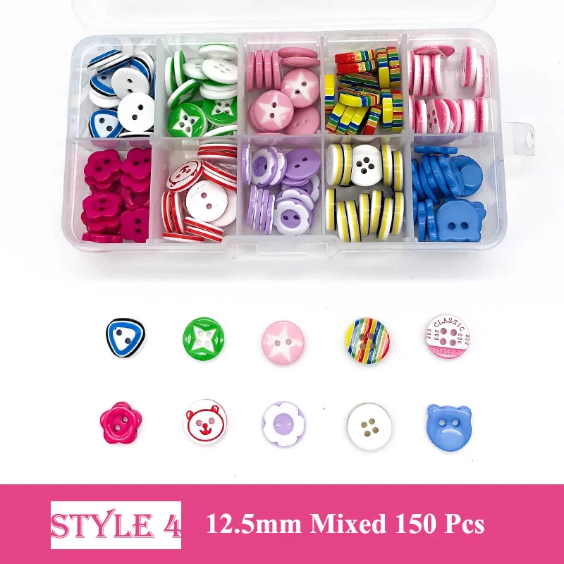 150 Pcs 10-15 mm Resin/Wooden Buttons 2 Holes 15mm Mixed Wood Buttons Sewing Accessories for Clothing Decoration DIY Boxed - Цвет: 4