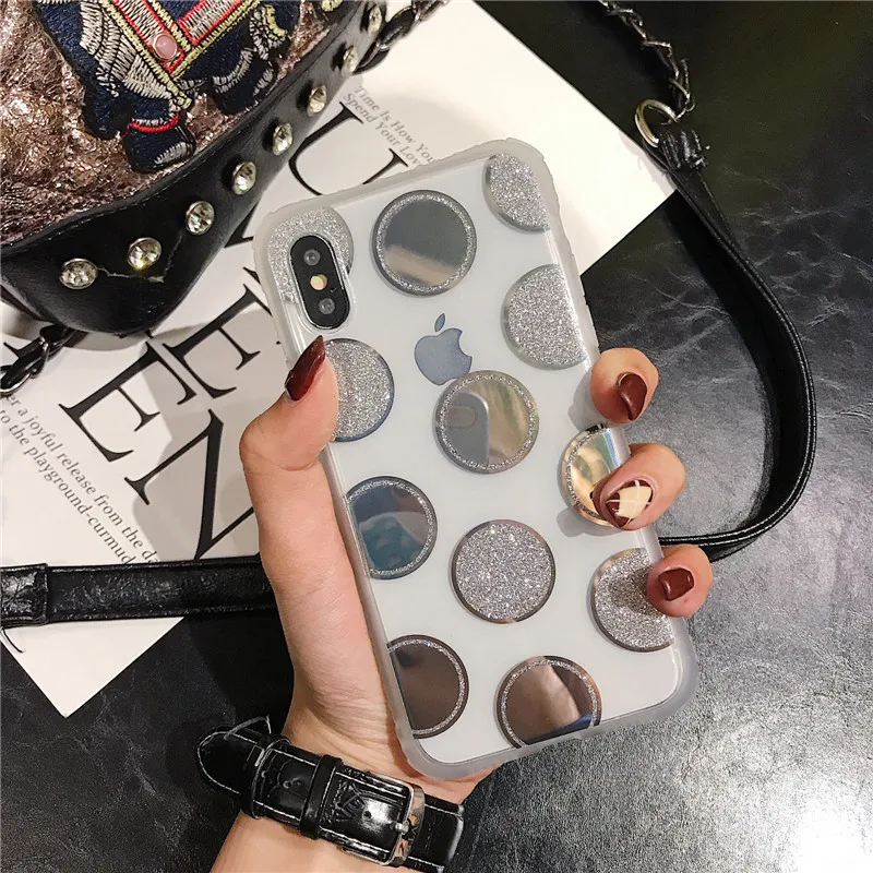 Coque For iPhone X Xr XS Max Cases Korean Plating Dot Pattern Shiny Powder Soft Clear Cover For iPhone Xs Xr 6 6S 7 8 Plus Case (2)