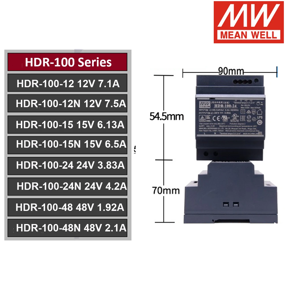 Бренд Mean well представляет HDR 100 12V 15V 24V 48V 85 264V преобразователь переменного тока в