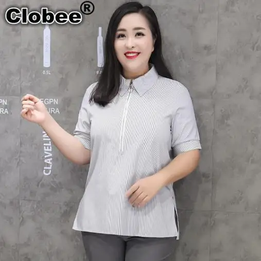 9XL 8XL 7XL 6XL 5XL blusa social feminina женские рубашки белые топы для девушек в полоску свободного размера плюс Blusas топы M315