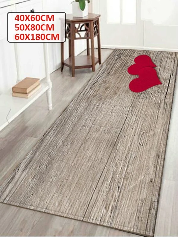 WUJIE 5 Styles 3D Printing Wood Heart Pattern Floor Rugs for Living Room Anti-Slip Kitchen Carpet Bathroom Mat Area Rug Home | Дом и сад