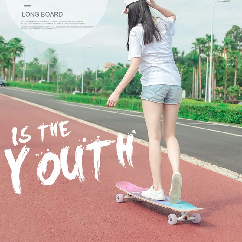 Beginners, Children, Adults, 110cm Double Rocking Longboard, Magnesium Alloy Maple Board, Mute Bearing Longboard Skateboard