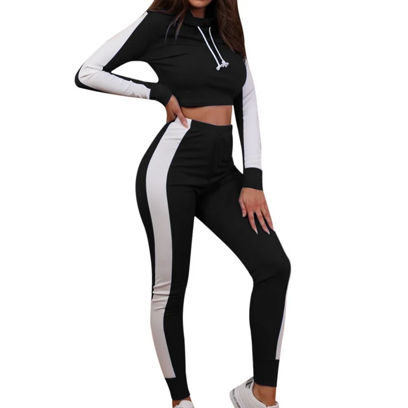 LOOZYKIT, женские наборы для бега, длинный рукав, два предмета, однотонный спортивный костюм, эластичный пояс, спортивный костюм, для спортзала, тренировок, йоги, бега, спортивная одежда - Цвет: black 3