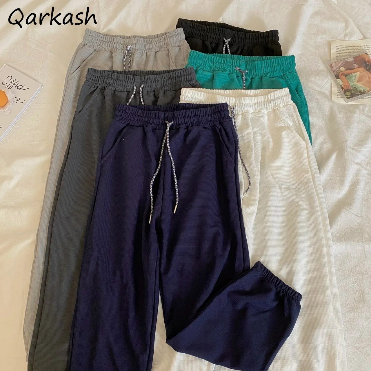 

Casual Pants Women Ins Solid Students Fashion Spring Ankle-length Drawstring Pockets Loose Tender Basic Ulzzang Popular Trendy