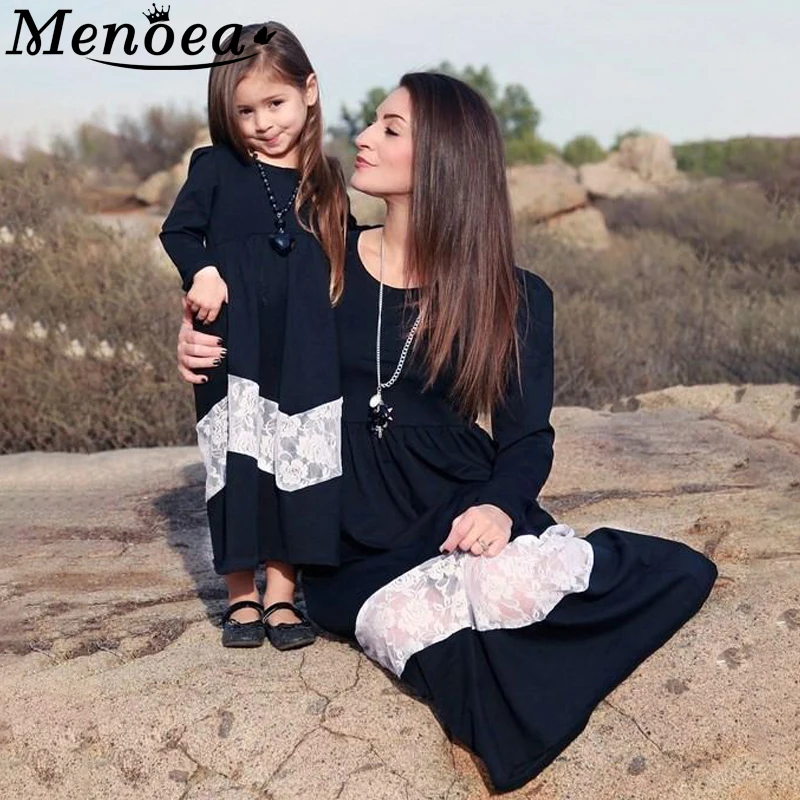 

Menoea Family Matching Outfits Autumn Long skirt European and American Lace stitching parent-child Dress mother Girl dresses