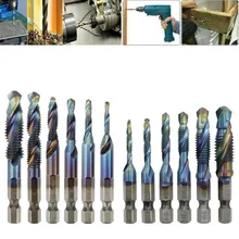 

12PCS M3-M10 Composite Hex Shank HSS Metric Screw Thread Blue Tap Drill Bits Set Thread Metric Self-tapping Drill Bit Hand Tools