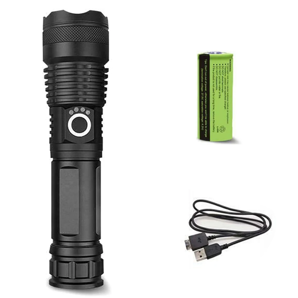 

Hot 120000 LM Powerful LED Flashlight USB Zoom Torch Aluminum Alloy Battery Indicator MCK99