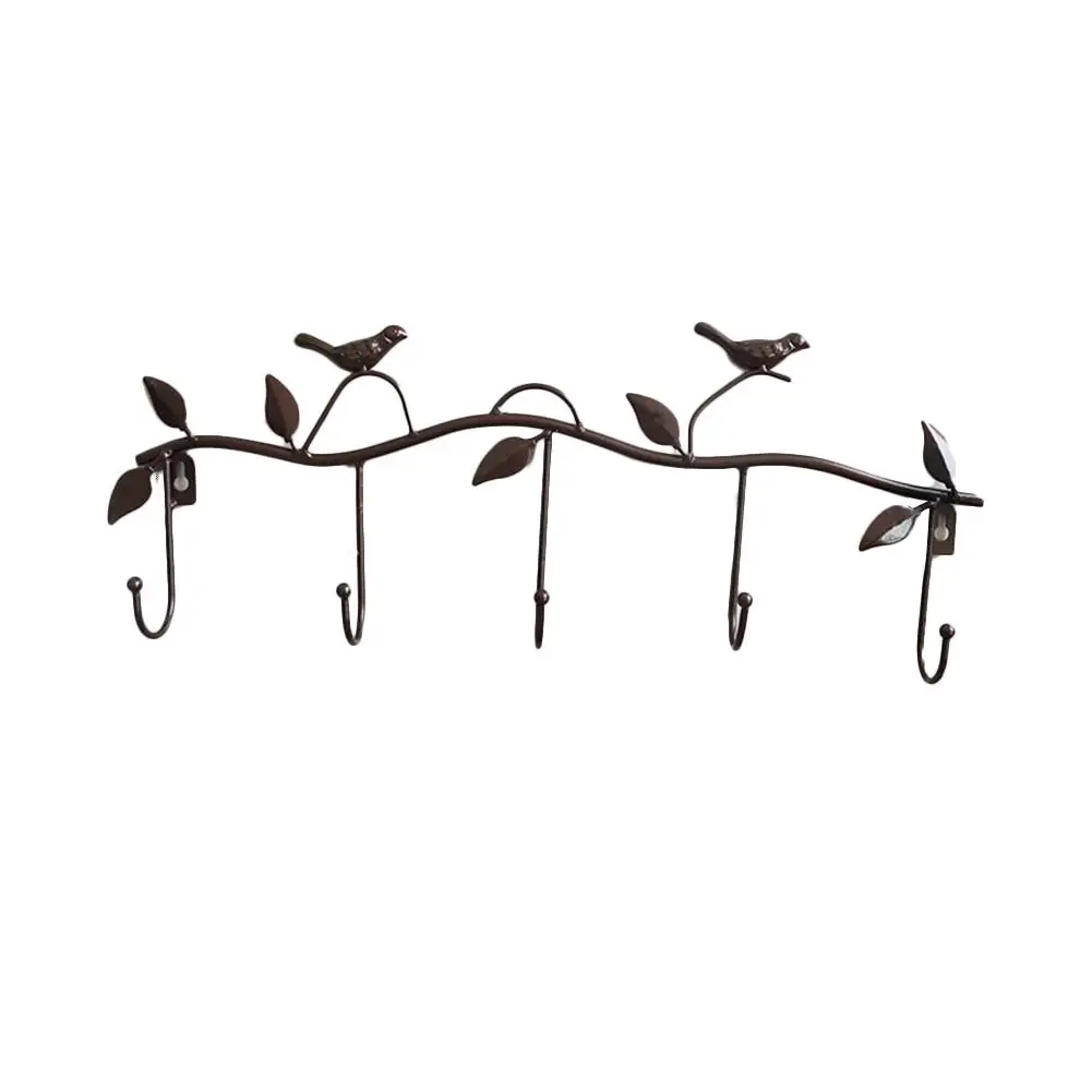 Bronze 5 Hooks Wrought Iron Bird Door Hook Rack Clothes Rack Robe Key Holder Door Mounted Hat Hanger Kitchen Wall Home Decoration - Цвет: Bronze