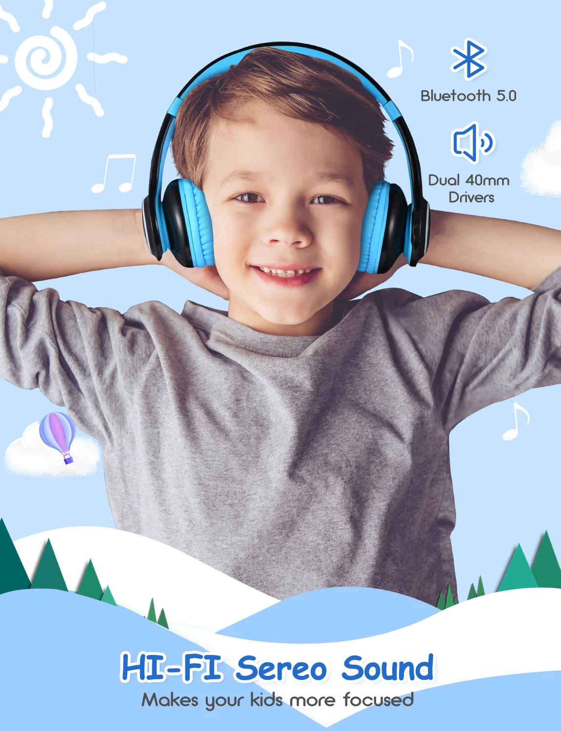 Беспроводные/Проводные детские наушники Mpow CH9 Bluetooth 5 0 Время проигрывания 15 часов
