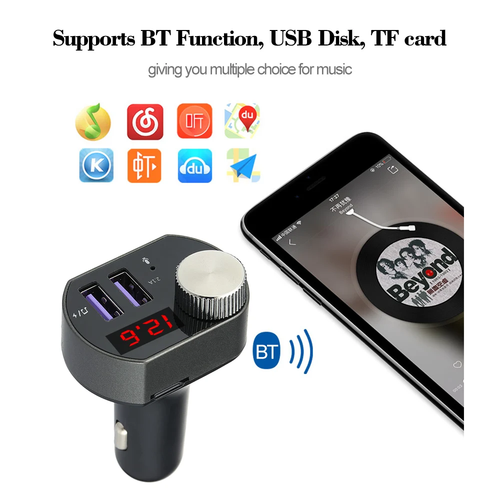 Автомобильный Mp3 музыкальный плеер Bluetooth приемник fm-передатчик двойной USB зарядное устройство Поддержка TF карта U диск музыка Hands-free вызов с микрофоном