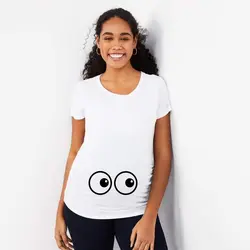 Летние футболки для беременных Милая футболка с принтом глаз для модных мам смешной короткий рукав для беременных женщин плюс размер
