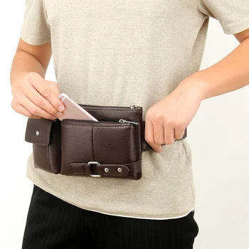 

LOSLANDIFEN Luxury Leather Waist Packs Men Waist Bags Casual Fanny Pack Male Small Belt Bag Multi-function Phone Pockets Purses
