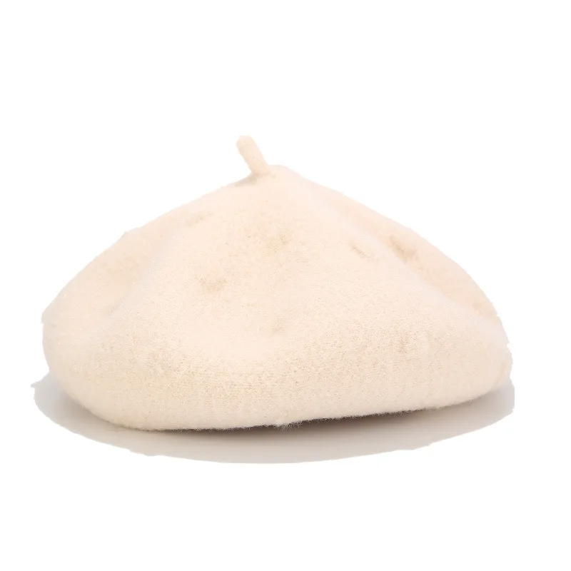 Cream OMEA, крошечный, в горошек, из искусственного бархата, берет, шапка для женщин, зимний, утолщенный, милый, берет, шапка, шапочка, шапка для женщин, однотонный, французский берет для женщин, шапка с ворсом - Цвет: Cream