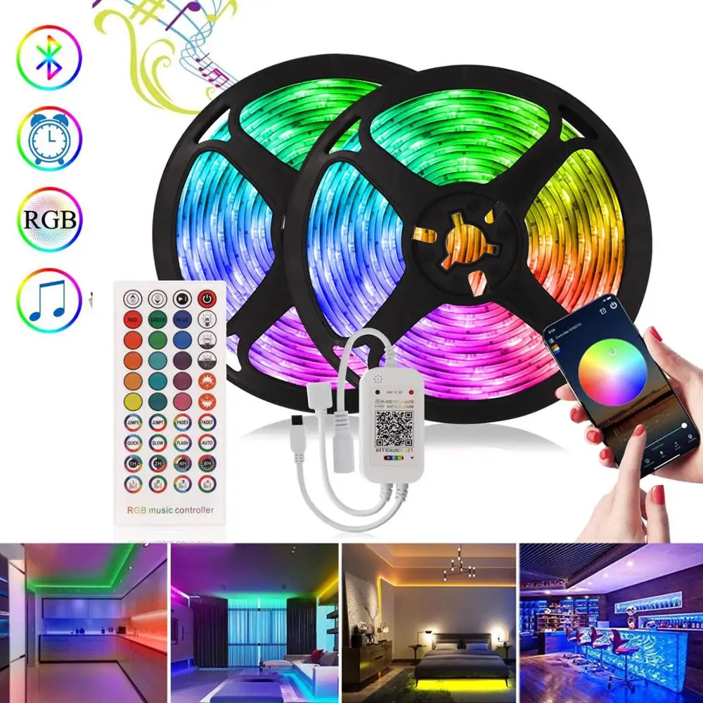 

RGB 5050 Led Strip Lights Decoration Bluetooth Music Controller Multi Color Flexible Neon Ribbon Diode Tape 12V for Wall Bedroom