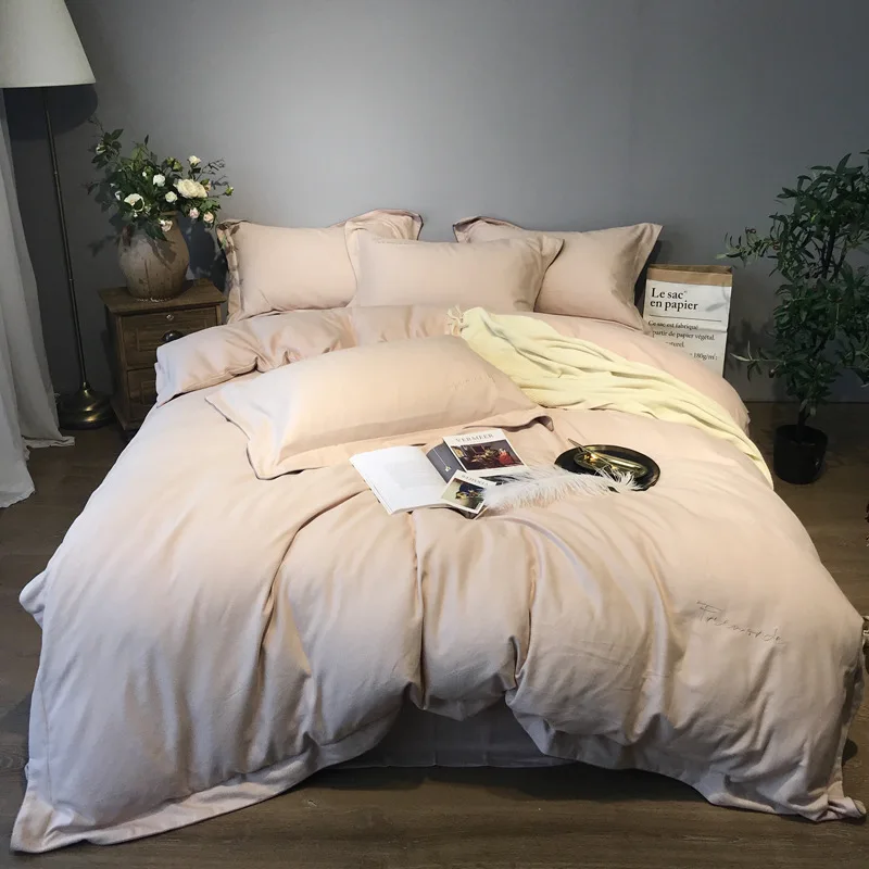 

FreeShipping 4pcs Popular Bedding Set 100% Cotton PureColor Quilt Cover Northern Europe Style Home Textile Hotsale 1.8m Bedsheet