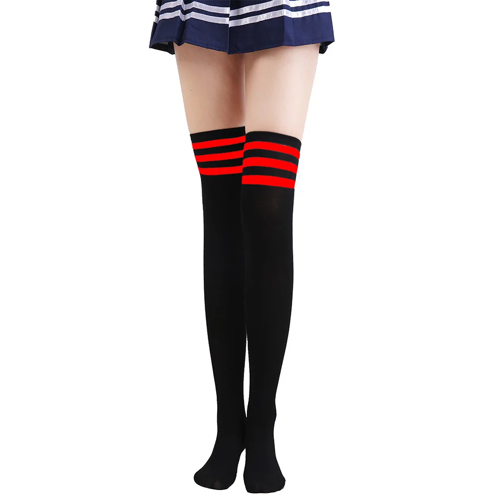 Black Red Striped Skritts, гольфы до колена, женские чулки, полосатые облегающие Гольфы выше колена для девушек, теплые зимние сексуальные чулки Medias - Цвет: Black Red Striped