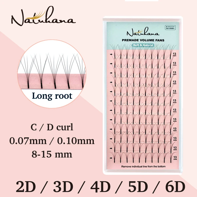 

NATUHANA 2D/3D/4D/5D/6D Long Stem Premade Volume Fans Eyelash Extensions Handmade Synthetic Mink False Lashes Premade Fans