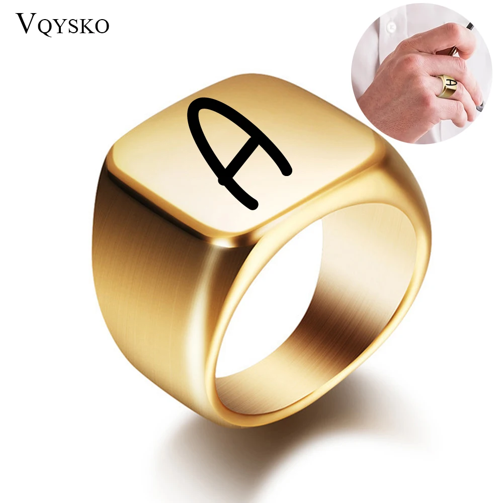 

Chunky 18mm Wide A-Z Letter Ring For Men Stainless Steel Royal Custom Initials Name Alphabet Male Party Fashion Jewelry Band