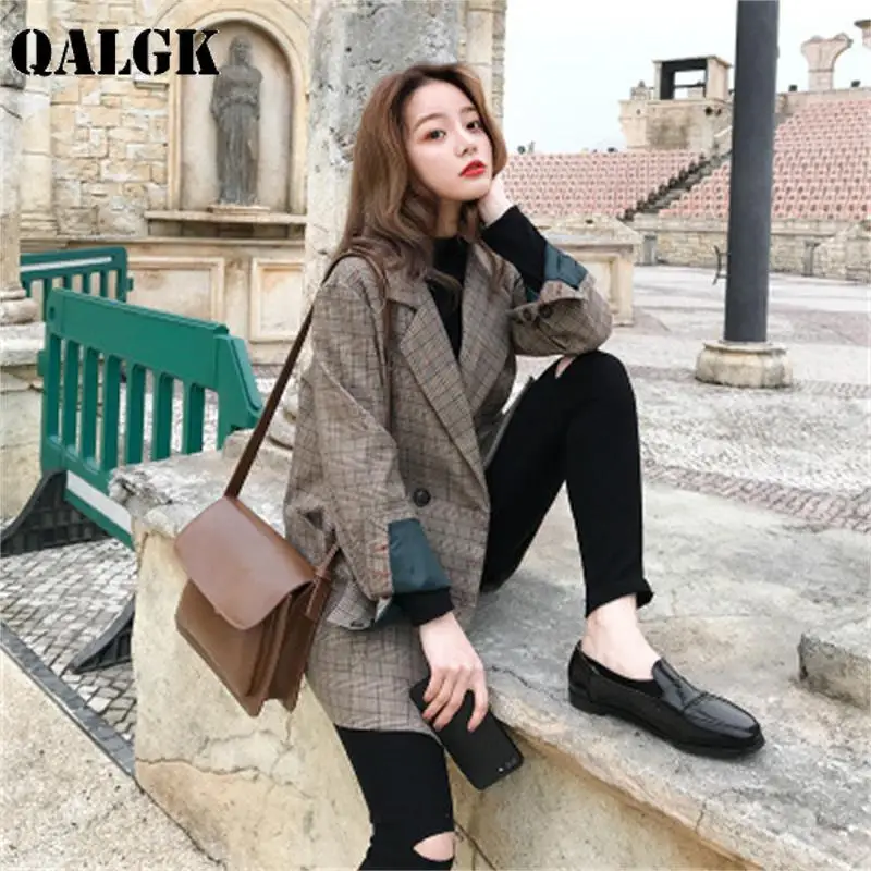 Damesmode lente Koreaanse versie van de dames losse dunne plaid lange paragraaf klein jasje Slim wilde tij MS