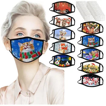 

10PCS Adult Safety Face Mask Unisex Christmas masks washable Mouth Cover Face Shield mascarillas reutilizables Facemask+20pad