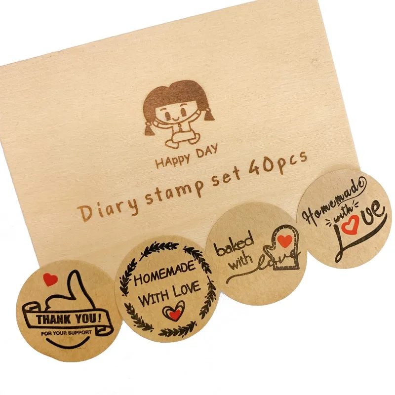 Round Kraft Paper Baked With Love Sticker Diy Scrapbooking - Temu